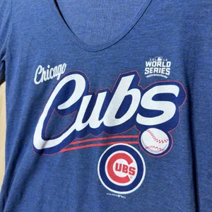 Chicago Cubs Long Sleeve Shirt Women’s Medium Blue‎ MLB 2016 World Series Tee thumbnail 2