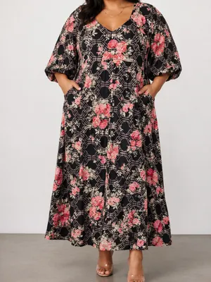 Baltic Born Ivanna Black Floral Embroidered Cottagecore Satin Midi Dress thumbnail 10