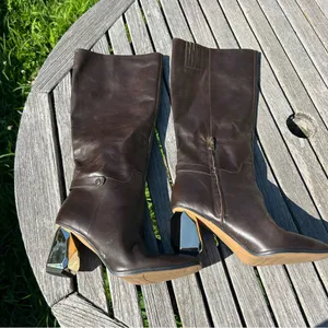 Franco Sarto Tiera Brown Leather High Shaft Heeled Boots‎ size 10 thumbnail 8