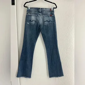 7 For All Mankind jeans 28‎ bootcut denim distressed raw hem flare western pants thumbnail 2