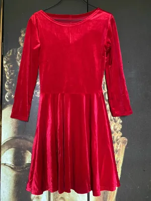 Red velvet fit flare dress skater size small stretchy thumbnail 3