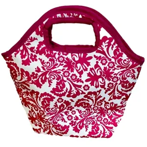 Hot Pink & White Damask Pattern Neoprene Lunch Tote thumbnail 2
