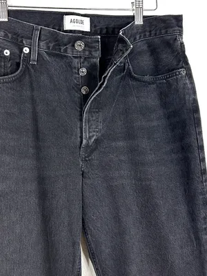 AGOLDE Lana organic cotton dark gray black straight leg distressed jeans size 30 thumbnail 4