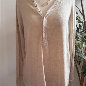 Beige Long Sleeve Henley Top Size L thumbnail 2