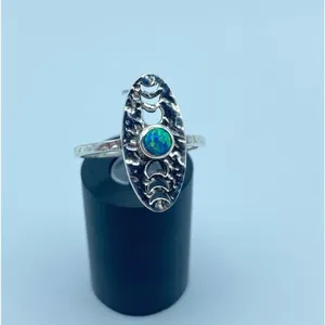 Hammered Sterling Silver Moon Phase Fire Opal Ring Size 8 thumbnail 5
