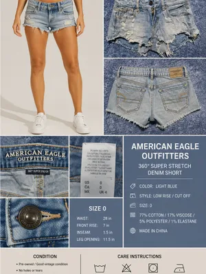 American Eagle Distressed Light Wash Denim Shorts Size 4 thumbnail 2