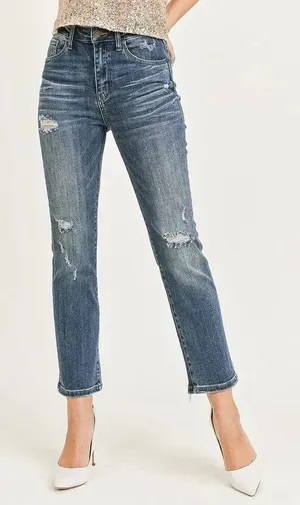 Risen Jeans Dark Wash Distressed Wide Leg Raw Hem 9/29 #776 thumbnail 1