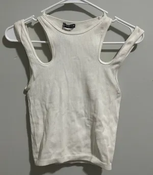 White Ribbed Tank ZARA Crop Top thumbnail 1