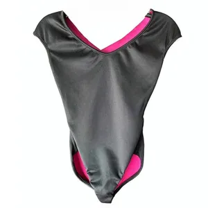 REVERSIBLE Bright Pink & Black Crisscross Open Back Micro Cap Sleeve Leotard thumbnail 5
