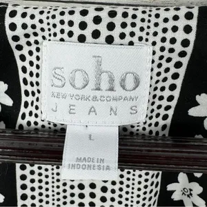 Soho New York & Comp Boho Fringe‎ Hem Floral Popover Shirt White Black Large thumbnail 10