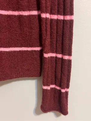 Madewell Merino Wool Alpaca Striped Mock Neck Sweater Burgundy Pink S thumbnail 4