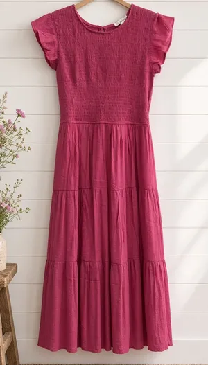 Blu Pepper Fuchsia Flutter-Sleeve Maxi Dress Large thumbnail 1