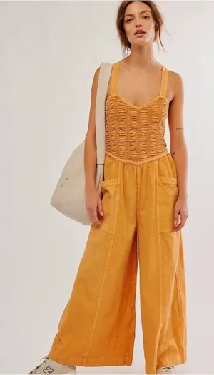 Free People Forever And Always Ruched One-Piece Jumpsuit In Orange Women’s XL thumbnail 1