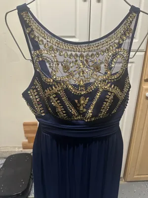 B Darlin Navy Maxi Dress with Gold Beaded Bodice thumbnail 3