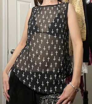 sheer cross print tank Black Size M thumbnail 1