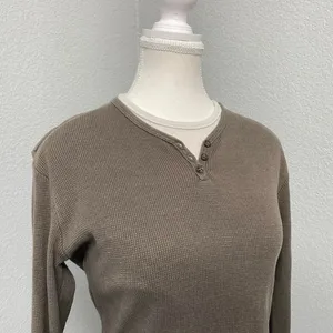 Carolyn Taylor Brown Waffle Knit Long Sleeve Faux Double Layered Y2k Grunge Alt thumbnail 2