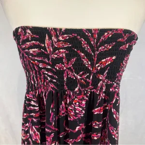 Artisan NY black and pink print smocked strapless midi dress size large thumbnail 2