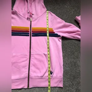 Aviator Nation 5 Stripe Hoodie in Heather Pink Rainbow Stripe Size Medium READ thumbnail 15