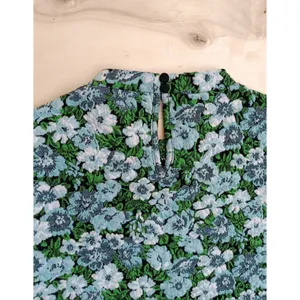 Maeve Anthropologie Floral High Neck Top Blue Green Jacquard Short Sleeve Small thumbnail 8