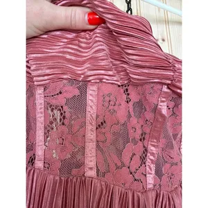 NWT Lulus Desme Rose Pink Satin Plisse Strapless Maxi Dress Holiday Party Size M thumbnail 7