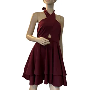 Kayla I Hillier For ALYCE Burgundy Halter Flare‎ Dress SZ L thumbnail 4
