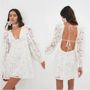 NWT NEW For Love & Lemons Maureen Mini Dress White Lace Size XS thumbnail 4