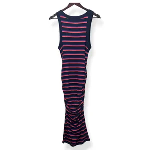 Michael Stars Wren Maxi Dress‎ Striped Ruched Side Slit Nautical Coastal Women M thumbnail 3