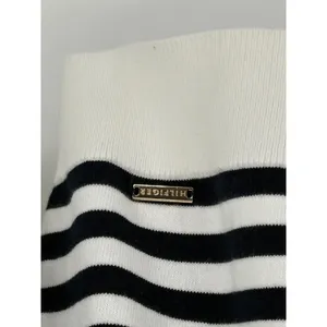 Tommy Hilfiger Turtleneck Sweater Large Striped Metallic White Gold Coastal Prep thumbnail 4