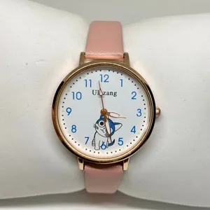 Women’s cat dial gold tone women’s watch 32mm quartz analog pink leather running thumbnail 1