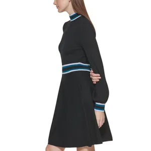 Vince Camuto Womens Knit Sweater Mock-Neck Fit & Flare Dress VC1M2437 Black S thumbnail 7