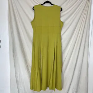 NWT Uoozee A-Line Loose Pleated Front-Zipper Maxi Dress in chartreuse green XL thumbnail 3