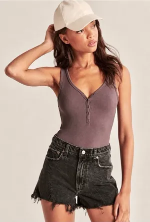 Abercrombie & Fitch Brown Ribbed Snap Up Henley Bodysuit thumbnail 1