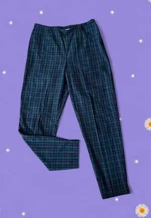 Vintage 90s Gap Navy Green Plaid Dark Academia Old Money Pants size 14 💚 thumbnail 1
