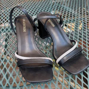 Source Unknown Black Strappy Platform 3 Inch Heels with Rhinestone Detail Bridesmaids Formal 8 thumbnail 1