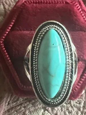 Women’s Stainless Steel Silver Faux Turquoise Ring Size 7 thumbnail 2