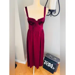 Astr The Label Pleated Bustier Midi Satin Dress, Burgundy, Size Small, NEW thumbnail 4