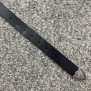 Vintage Western Black Leather Edgy Floral Buckle Silver Hardware Skinny Belt thumbnail 5