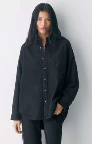 NWOT Aritzia Denim Forum The '80s Comfy Shirt in Black Eyeliner thumbnail 1