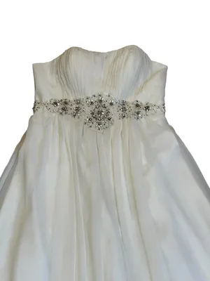 White Wedding Dress Beaded Empire Waist Flowy Evening Prom Size Small thumbnail 3