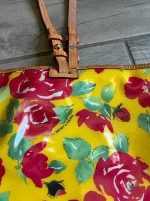 Dooney & Bourke Yellow Floral Patent Tote with Brown Straps thumbnail 3
