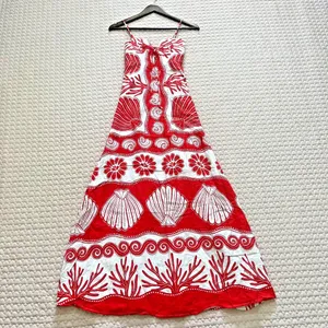 NWOT FARM RIO White Red Ainika Shell Maxi Dress Size M Linen Blend thumbnail 7