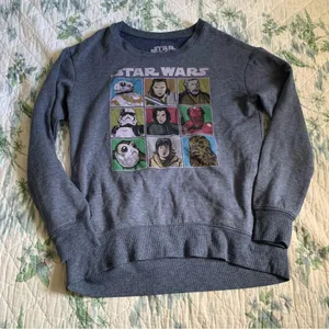 Star Wars Heather Gray Blue Sweatshirt S Porg Kylo Ren C-3PO BB-8 Rey Chewbacca thumbnail 1