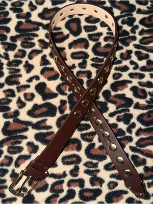 2000s brown leather belt with gold studs thumbnail 1
