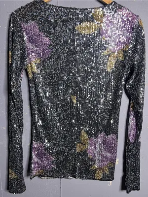 Free People Intimately Gold Rush Long Sleeve Sequin Top Black Combo. Small thumbnail 4
