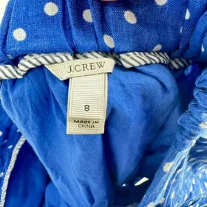 J CREW Mini Skirt Blue White Linen Polka Dot‎ Drawstring Size 8 Pull on Feminine thumbnail 6