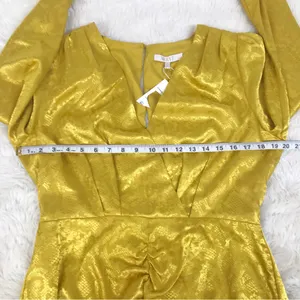 WAYF Yellow Gold Snake Print Long Sleeve Mini Dress Ruched Low Cut Large New‎ thumbnail 12