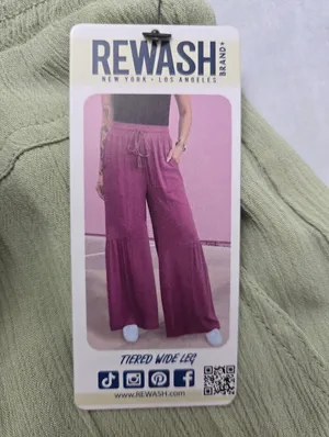 Rewash Tiered Wide-Leg Drawstring Pants in Light Olive Green Size XL thumbnail 11