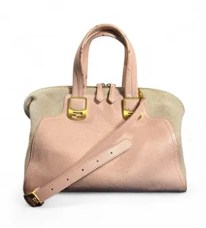 Fendi Chameleon Large Tote Bag 8BL114 Pink Leather Beige Canvas 2-Way Satchel thumbnail 1