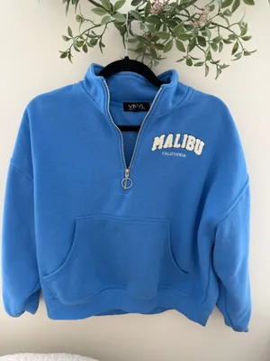 TJ Maxx Vinyl Icons Blue Malibu Quarter Zip Oversized Sweatshirt thumbnail 2