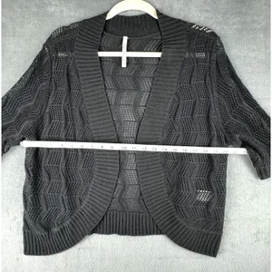 Leo & Nicole Top Sz XXL Women Black Open Knit Cardigan 3/4 sleeves thumbnail 2
